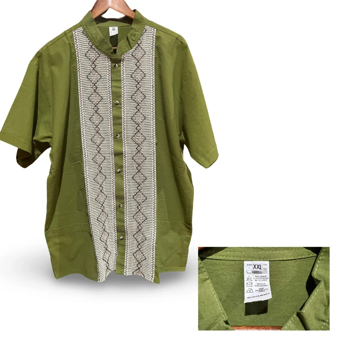 Men's Cotton Guayabera Shirt - Button-Down, XL-XXL, Front Pockets, Mexico - Ysleta Mission Gift Shop