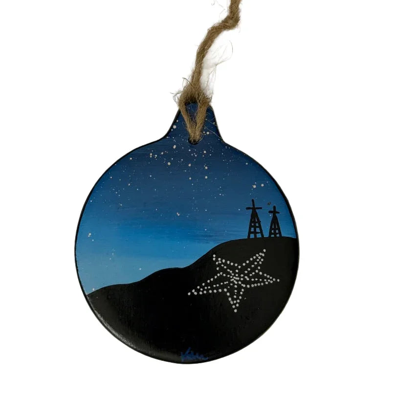 Ornament Blue El Paso Night Round Ceramic 3.5x3.5in - Ysleta Mission Gift Shop