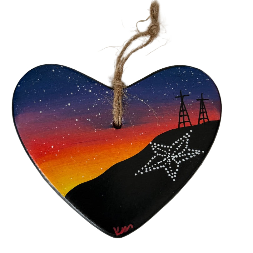 Ornament Ceramic Heart Shaped El Paso Sunset 4x3.75in - Ysleta Mission Gift Shop