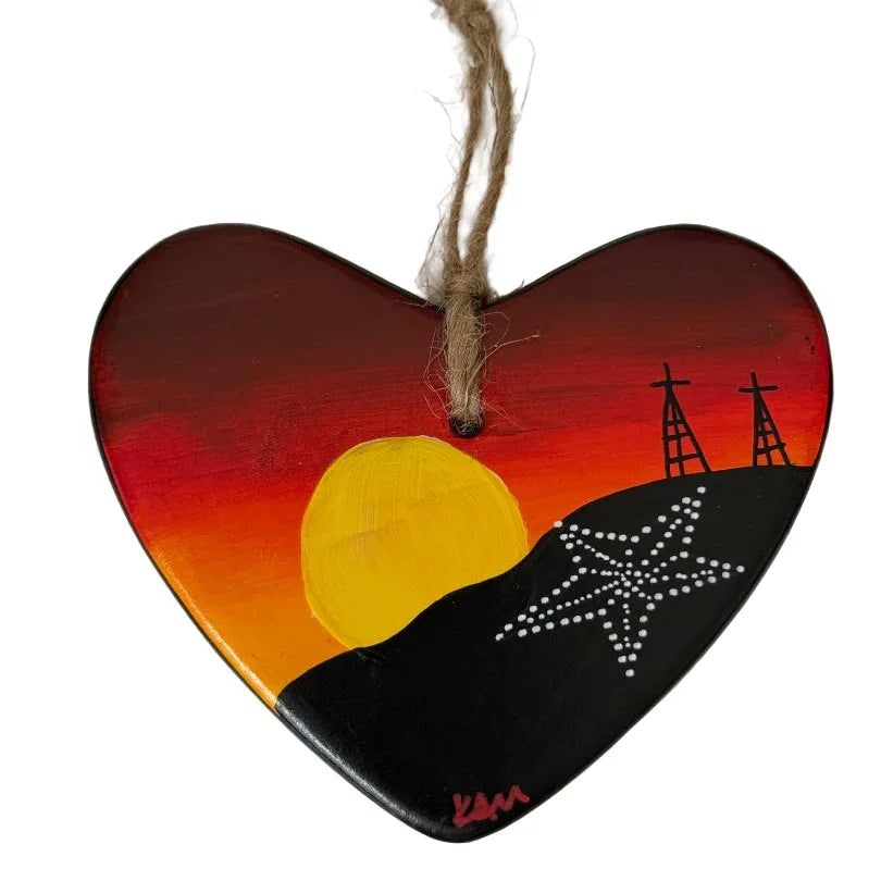 Ornament El Paso Yellow Sun Red Sky Round Ceramic 3.5x3.5in - Ysleta Mission Gift Shop