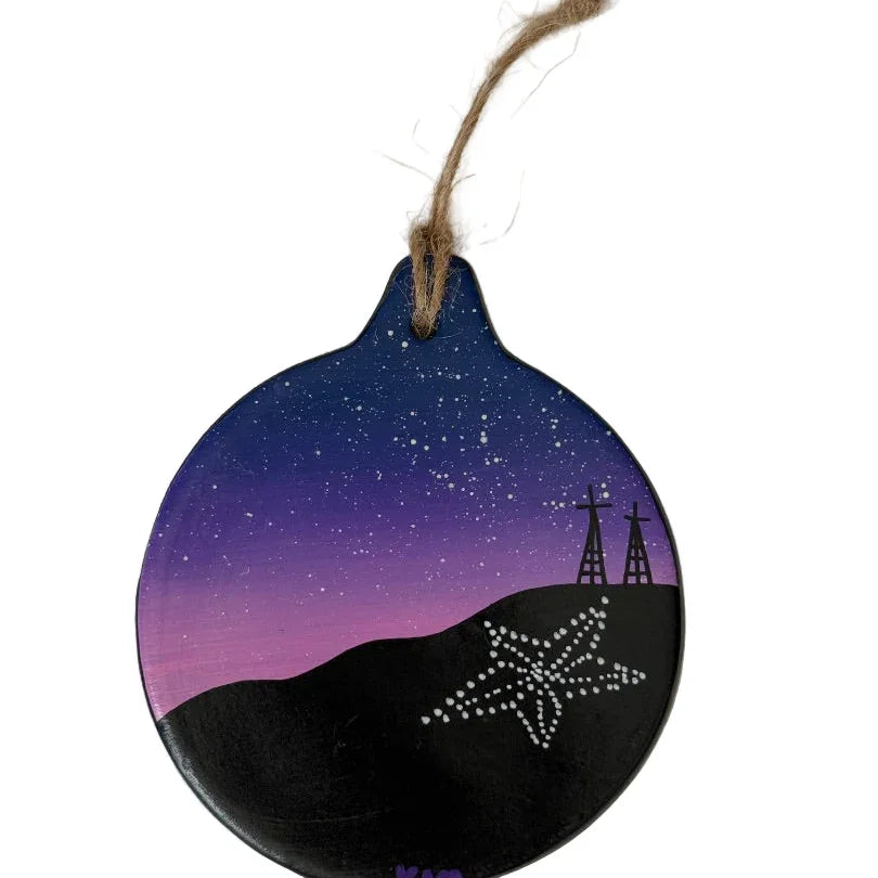 Ornament Pink El Paso Night Sky Round Ceramic 3.5x3.5in - Ysleta Mission Gift Shop