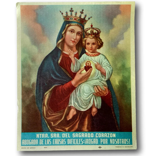 Out-of-Print Religious Image – Our Lady of the Sacred Heart / Nuestra Señora del Sagrado Corazón – New Old Stock - Ysleta Mission Gift Shop