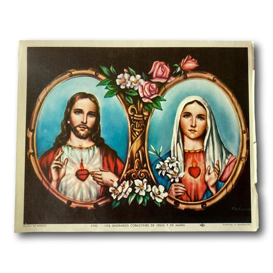 Out-of-Print Religious Image – Sacred Hearts of Jesus and Mary / Sagrados Corazones de Jesús y María – New Old Stock - Ysleta Mission Gift Shop