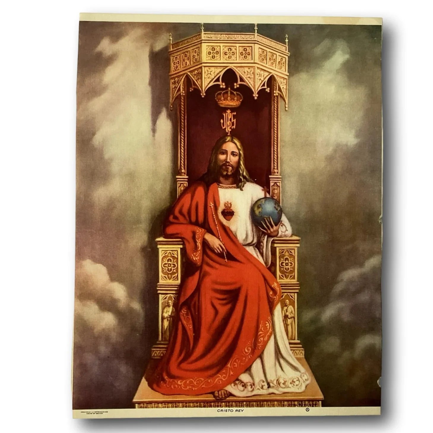 Out-of-Print Religious Image – Christ the King / Cristo Rey con Ángeles – New Old Stock - Ysleta Mission Gift Shop