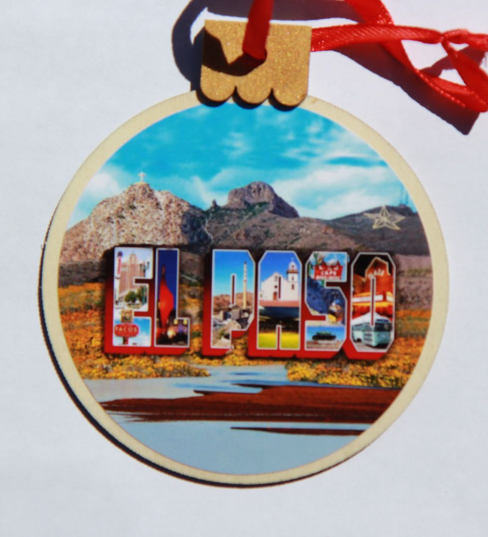Ornament El Paso, Wood Round 3.77 X 4.29In - Ysleta Mission Gift Shop