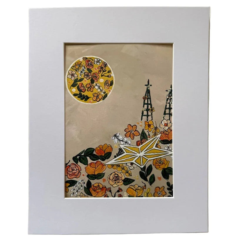 Paradise Matted Photo Reproduction 5×7 – Floral Sun Over Desert Tones & El Paso Star