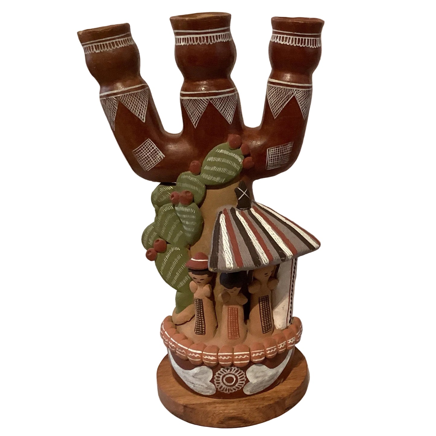 Peruvian Handcrafted Clay 3-Candle Holder – 9"