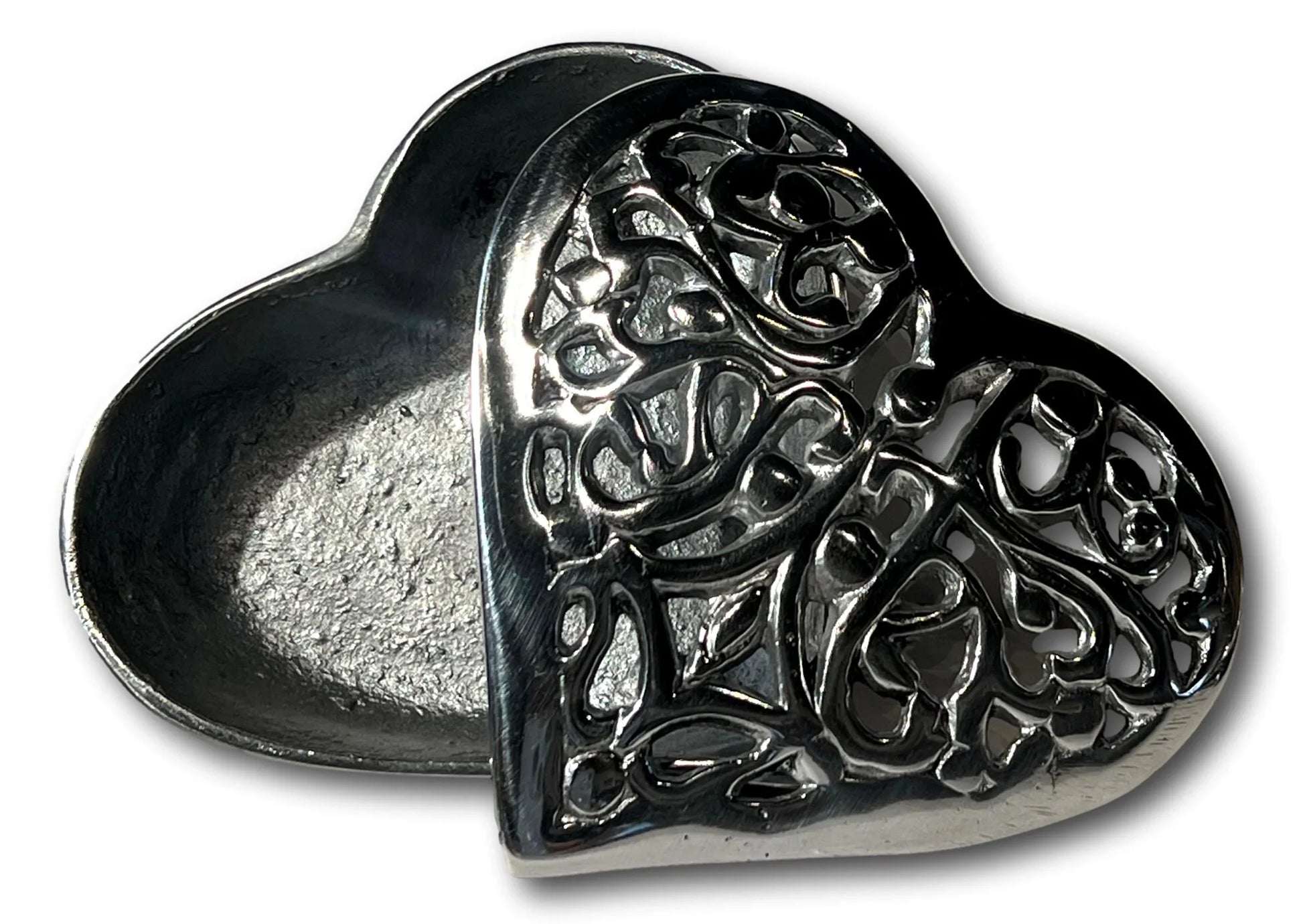 Pewter Heart Jewelry Box– Sentimental Storage Dish 4 x3.5x1.5" - Ysleta Mission Gift Shop