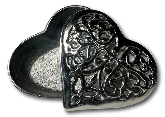 Pewter Heart Jewelry Box– Sentimental Storage Dish 4 x3.5x1.5" - Ysleta Mission Gift Shop