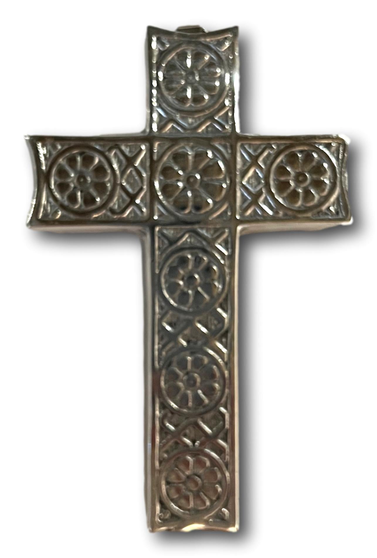 Pewter Relief Cross – Textured Religious Wall Art, 7" x 4.5"