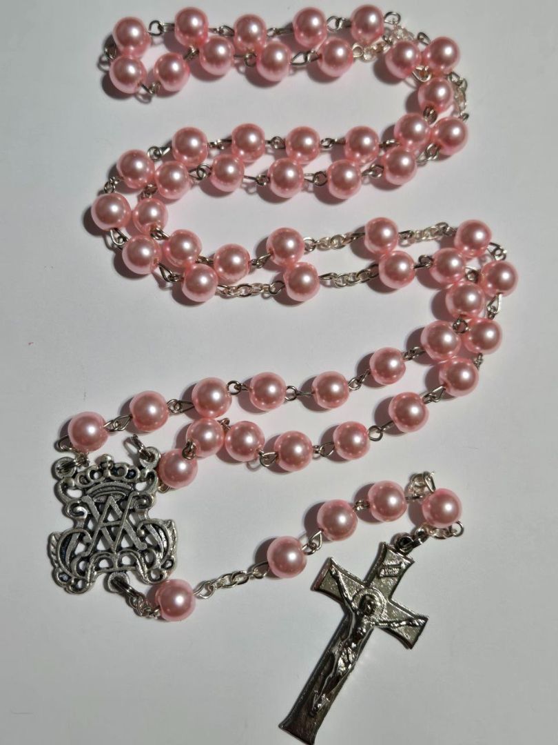 Precious Pink Queen of Peace Rosary – Elegant Blooming Silver Centerpiece A
