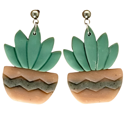 Potted Cactus Dangle Earrings – Polymer Clay with Stainless Steel Ball Studs