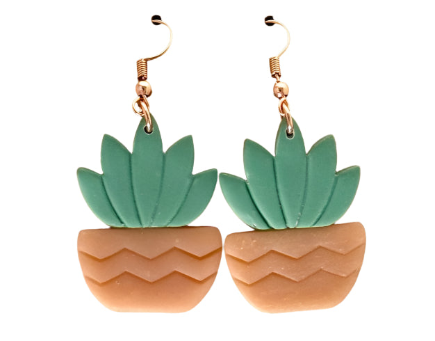 Potted Cactus Dangle Earrings – Polymer Clay with Stainless Steel Ball Studs