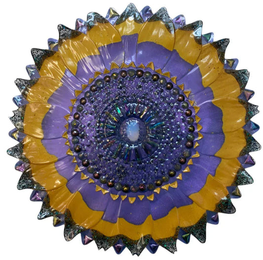 Purple & Yellow Gemmed Resin Wall Plaque – 11.5” Round Religious Decorative Art - Ysleta Mission Gift Shop