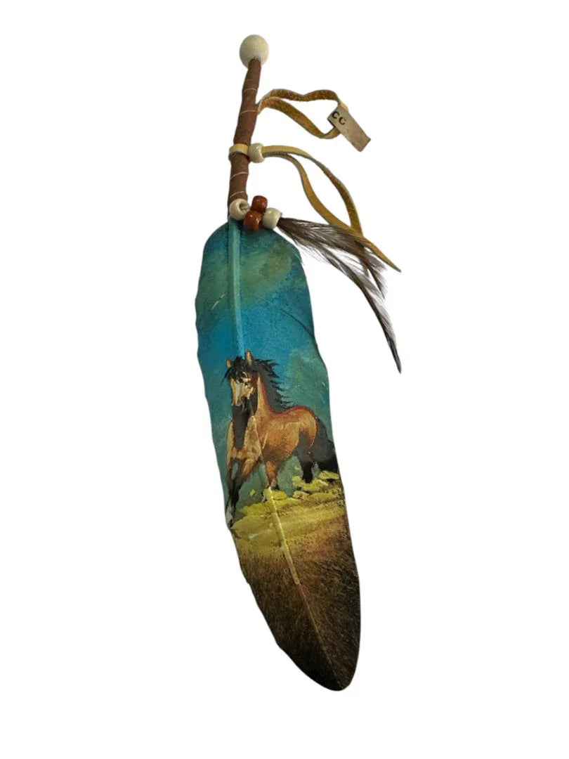 Vivid Hand-Painted Feather Art – Nature and Native Tradition Combined 6" - Ysleta Mission Gift Shop