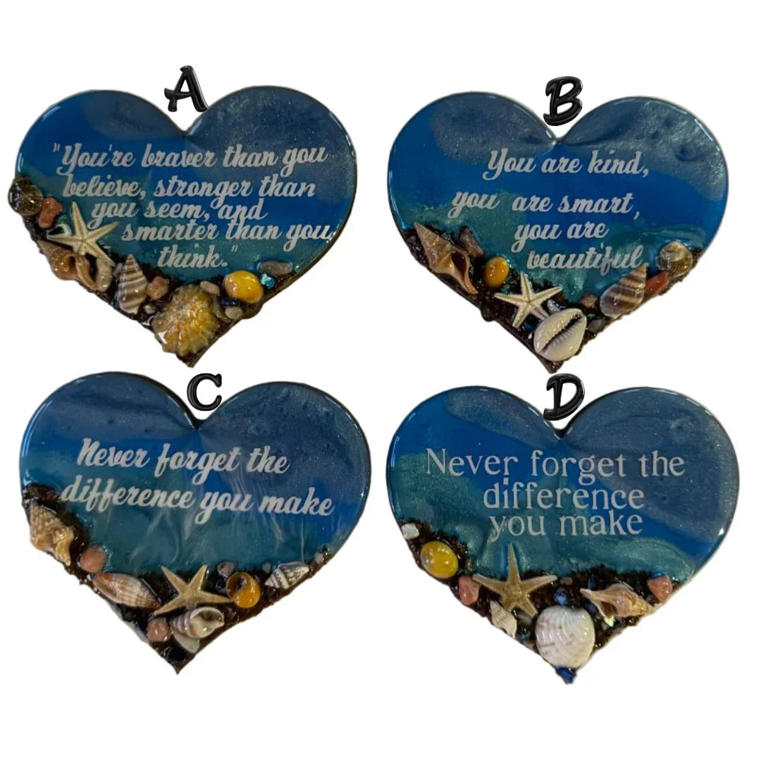 Resin Heart Ocean Magnets – Handmade with Seashells for Coastal Charm - Ysleta Mission Gift Shop