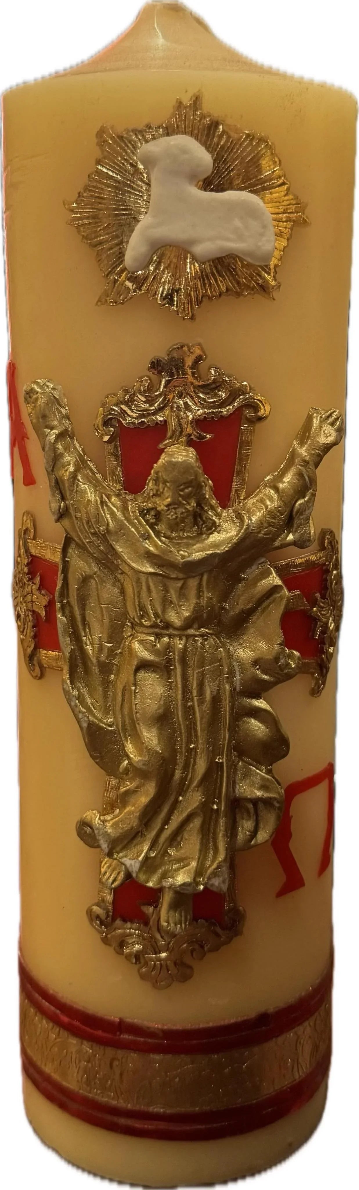 Risen 3D Jesus Paschal Candle – Handcrafted Catholic Easter Symbol | Cirio Pascual de Jesús Resucitado – Símbolo de Pascua Católico Hecho a Mano - Ysleta Mission Gift Shop