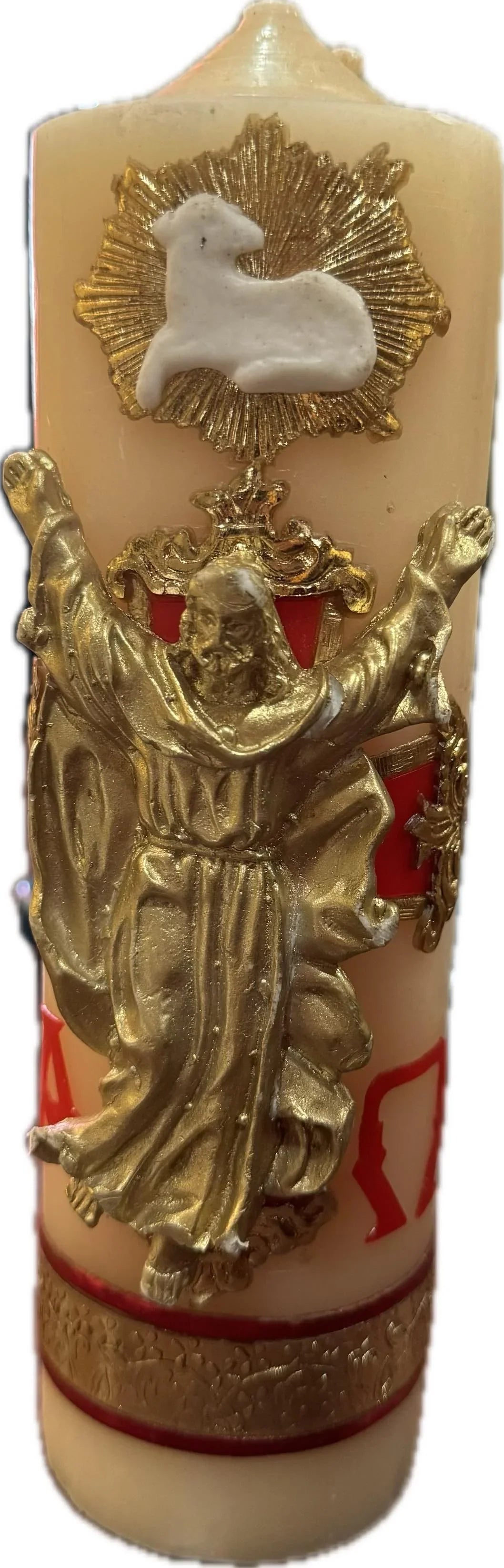 Risen 3D Jesus Paschal Candle – Handcrafted Catholic Easter Symbol | Cirio Pascual de Jesús Resucitado – Símbolo de Pascua Católico Hecho a Mano - Ysleta Mission Gift Shop