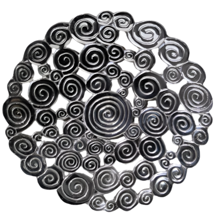 Round Pewter Tray / Fruit Bowl – Elegant Swirl Accent 10"