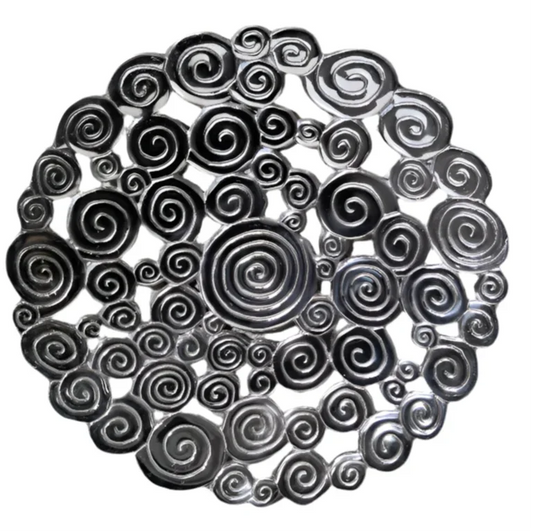 Round Pewter Tray / Fruit Bowl – Elegant Swirl Accent 10" - Ysleta Mission Gift Shop