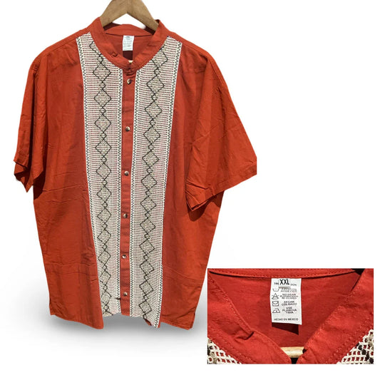 Men's Cotton Guayabera Shirt - Button-Down, XL-XXL, Front Pockets, Mexico - Ysleta Mission Gift Shop