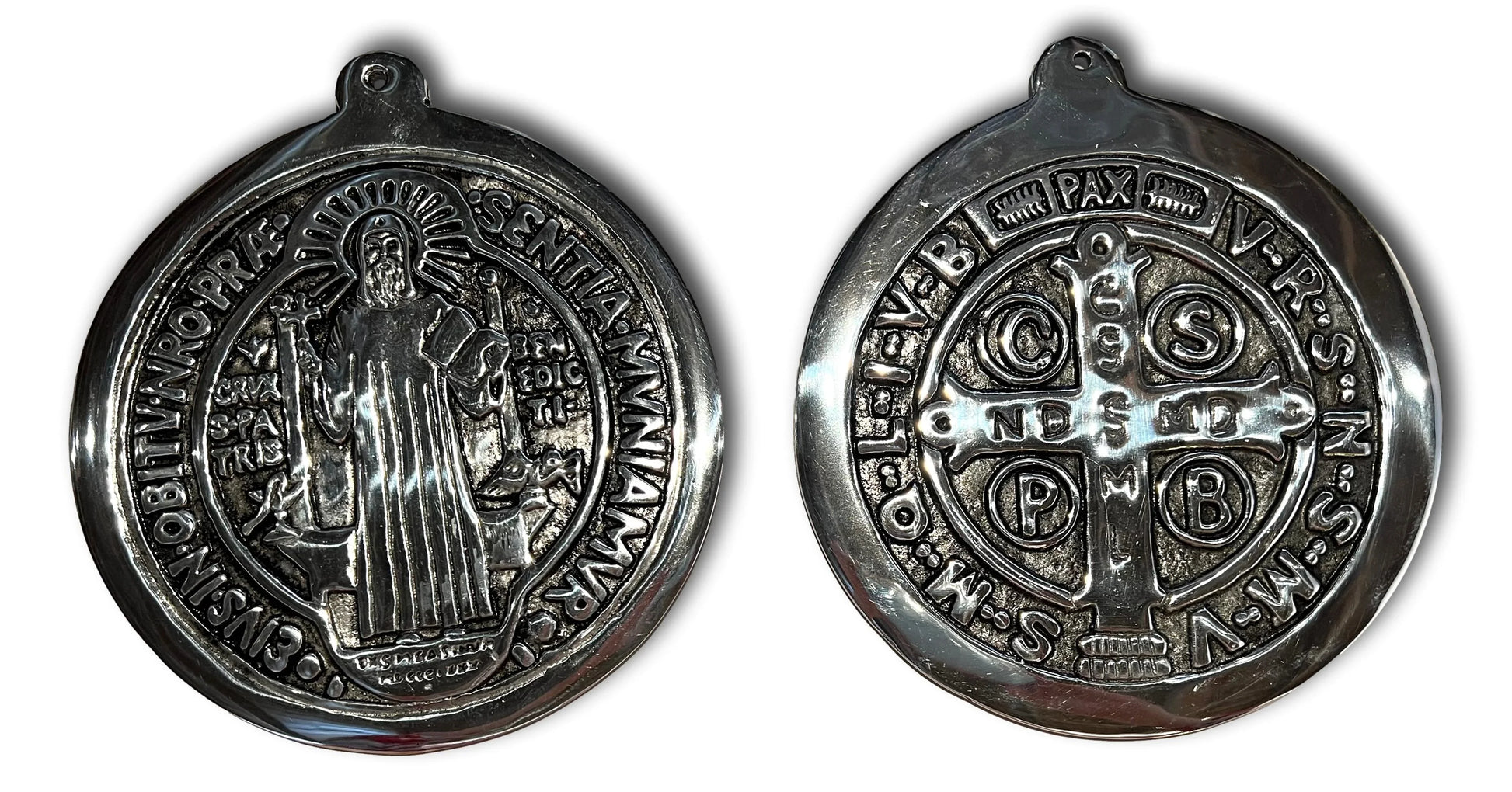 Saint Benedict Medal – Extra Large Handcrafted Pewter Devotional, 9" x 8" - Ysleta Mission Gift Shop