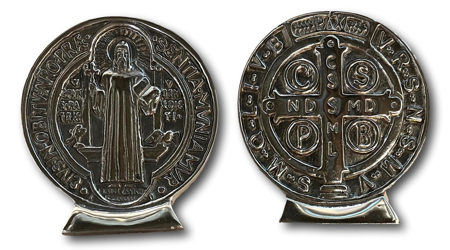 Saint Benedict Medal with Base – Pewter Spiritual Set 5.5 x 5 Inches