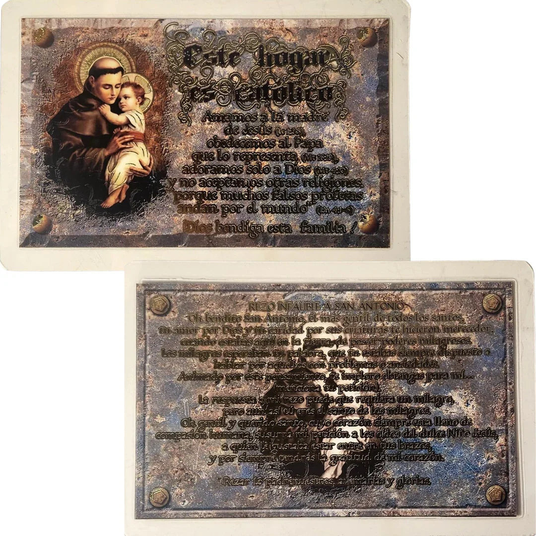 Saint Anthony Home Blessing Double Sided Plaque | Spanish Devotional Decor (5.5x8.5 inches) - Ysleta Mission Gift Shop