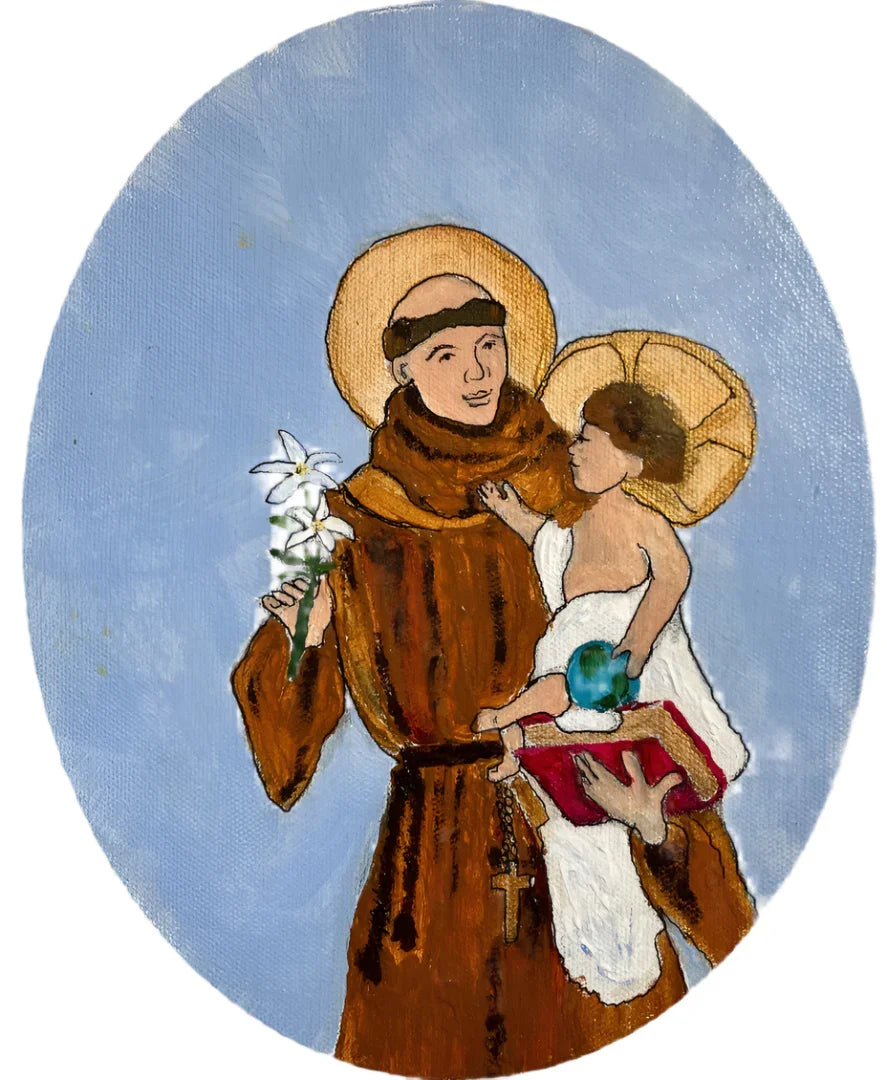Saint Anthony and Baby Jesus – Hand-Painted Acrylic Portrait on Canvas - Ysleta Mission Gift Shop