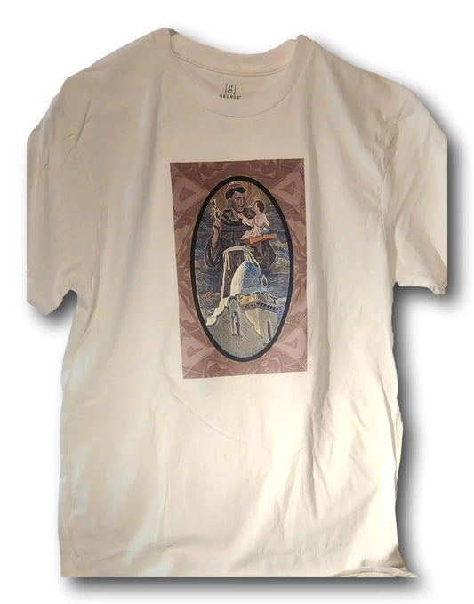 Short Sleeve T-Shirt Cotton Saint Anthony Over the Ysleta Mission - Ysleta Mission Gift Shop