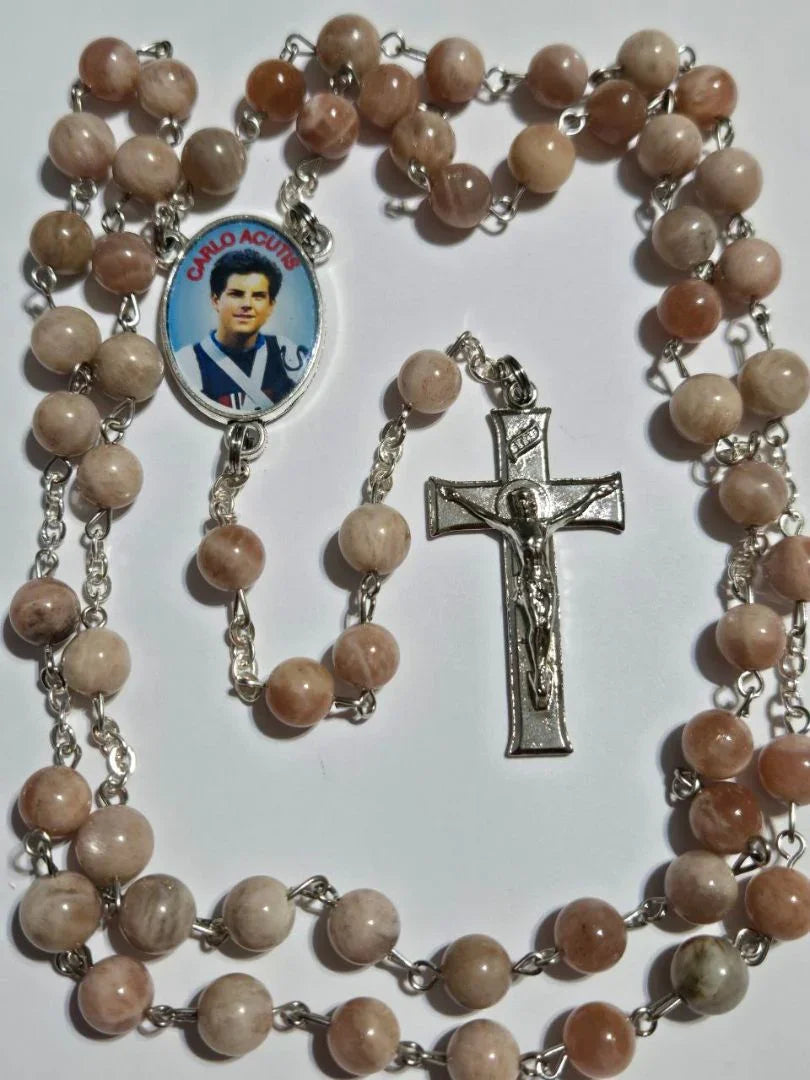 Carlos Acutis Sandstone Rosary – Humble Devotion in Natural Stone - Ysleta Mission Gift Shop