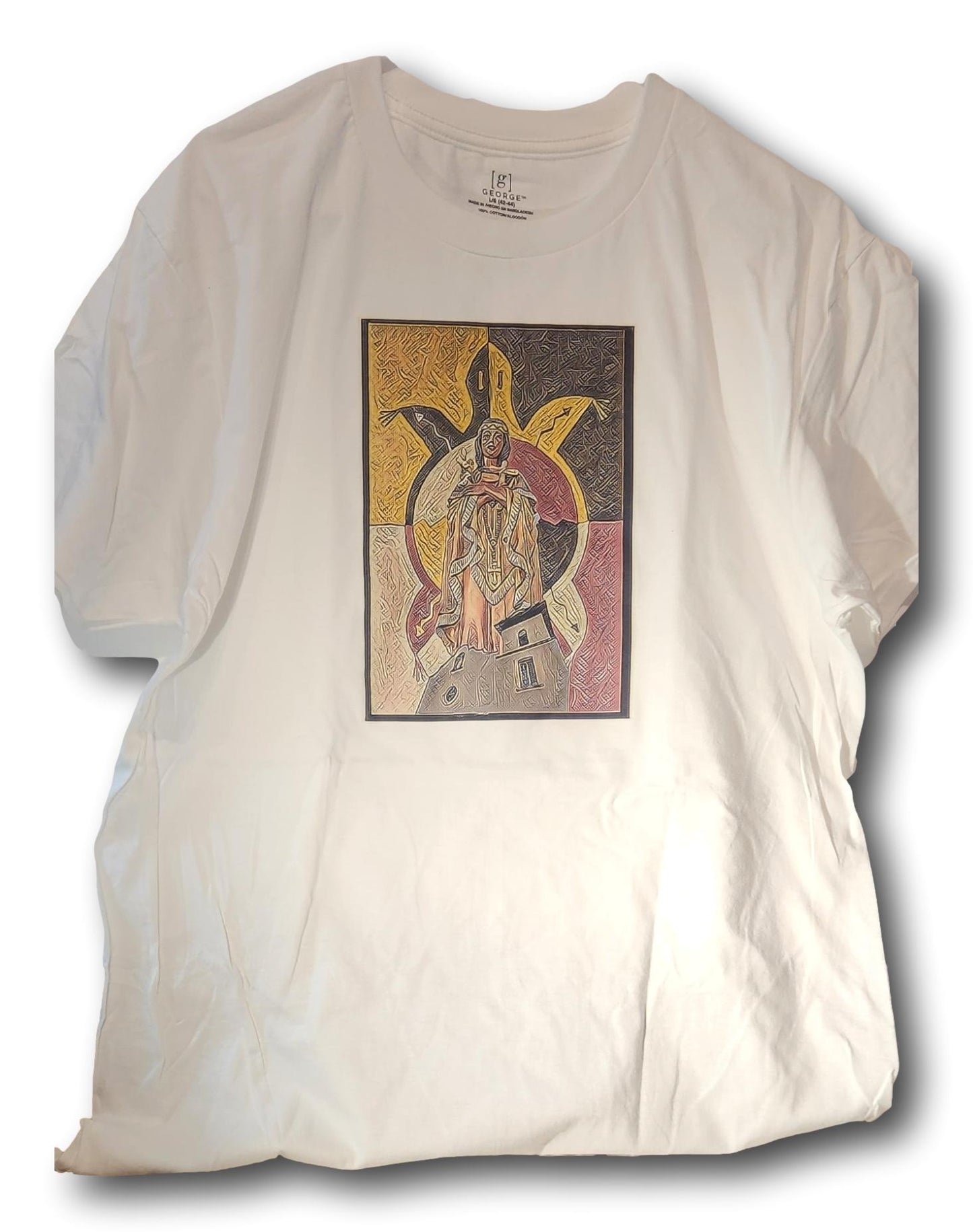 Short Sleeve T-Shirt Cotton Saint Kateri Tekakwitha over the Ysleta Mission