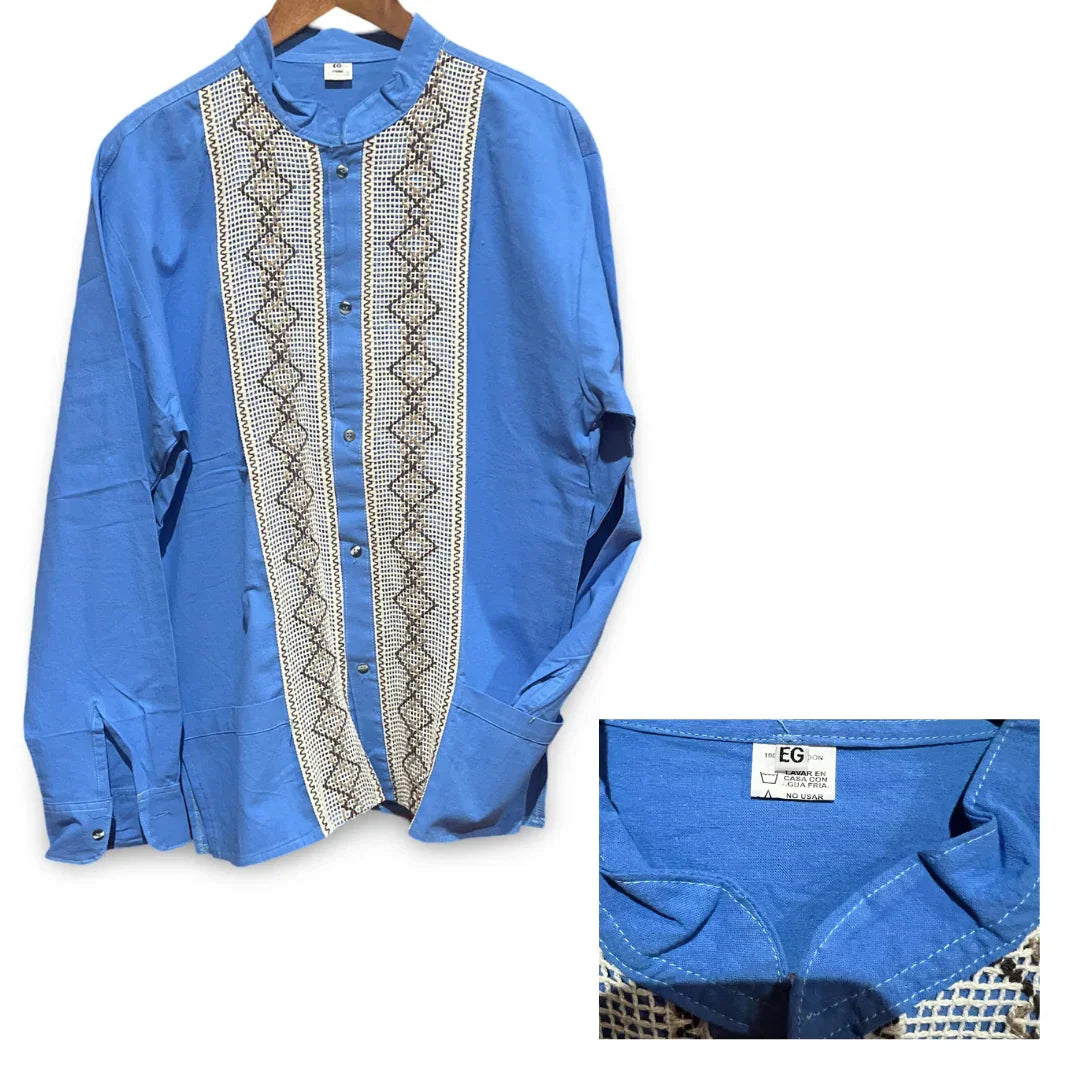 Men's Cotton Guayabera Shirt - Button-Down, XL-XXL, Front Pockets, Mexico - Ysleta Mission Gift Shop