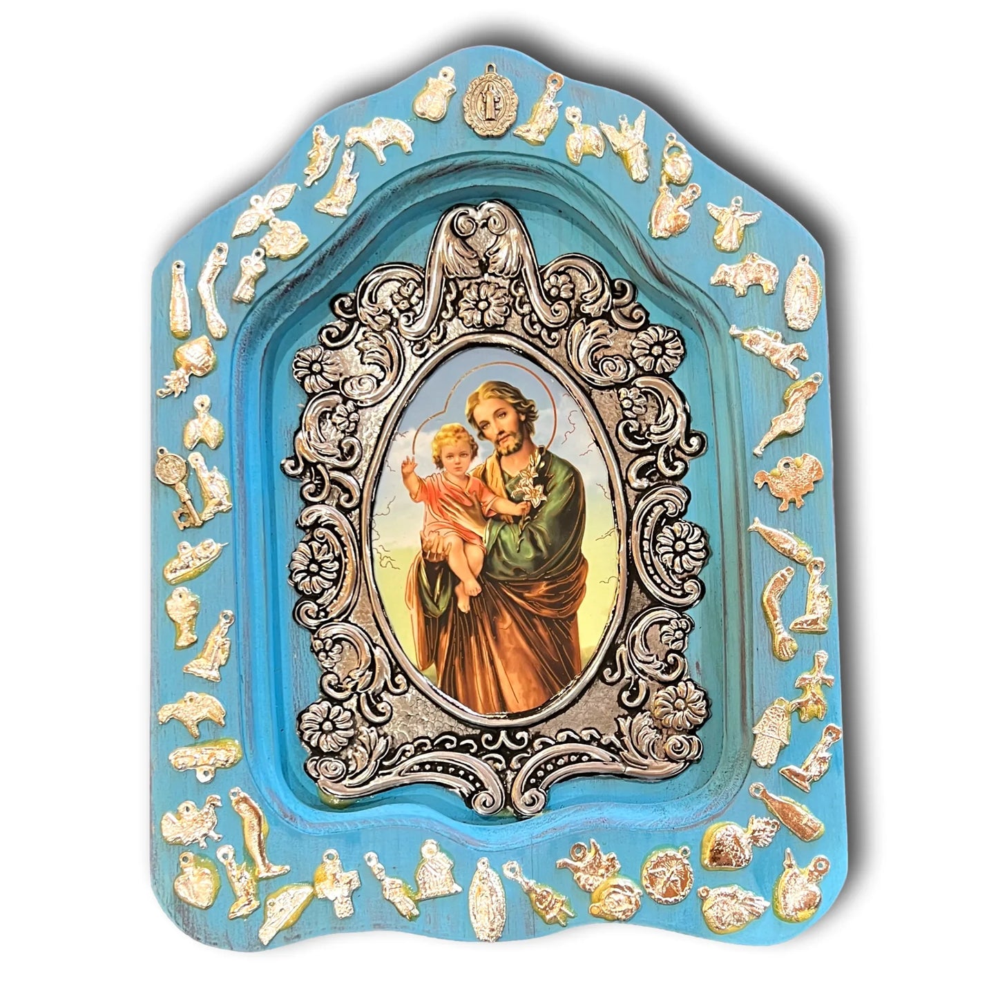 Saint Joseph Hand-Embossed Aluminum Religious Wall Art | Real Wood Backing | Patron Saint Decor