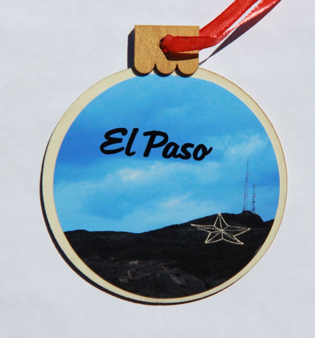 Ornament Star W Blue Sky, Wood Round 3.77 X 4.29In - Ysleta Mission Gift Shop