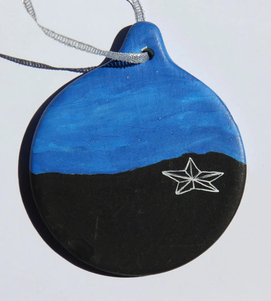 Ornament Star With Blue Night Sky, Ceramic 3.26" X 3.8" - Ysleta Mission Gift Shop