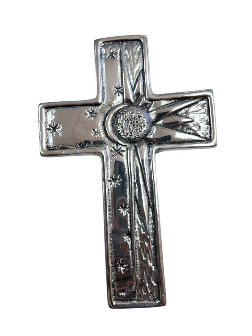 Large Handmade Pewter Cross with Silver Finish – Striking Religious Wall Decor - Ysleta Mission Gift Shop