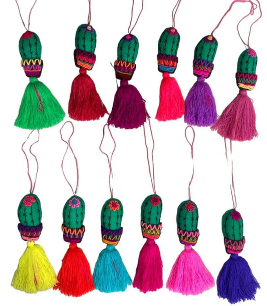 Handcrafted Mexican Embroidered Cactus Charm Tassel Artisan Accessory - Ysleta Mission Gift Shop