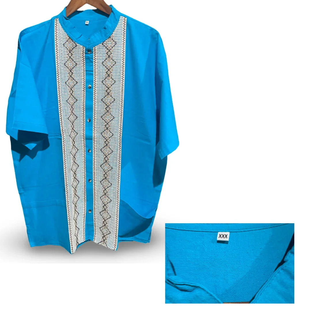 Men's Cotton Guayabera Shirt - Button-Down, XL-XXL, Front Pockets, Mexico - Ysleta Mission Gift Shop