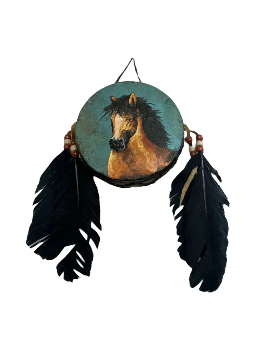 Hand-Painted Mini Rawhide Drum – Mexican Souvenir or Musical Gift (4") - Ysleta Mission Gift Shop
