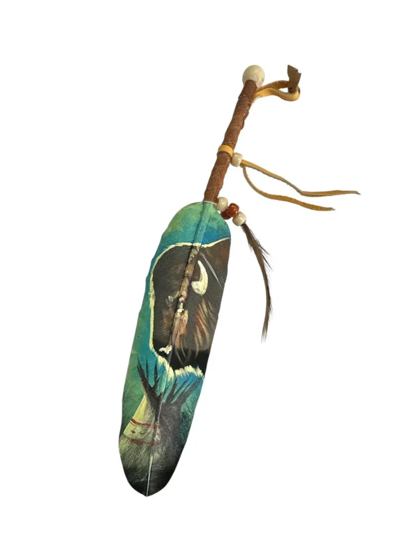 Vivid Hand-Painted Feather Art – Nature and Native Tradition Combined 6" - Ysleta Mission Gift Shop