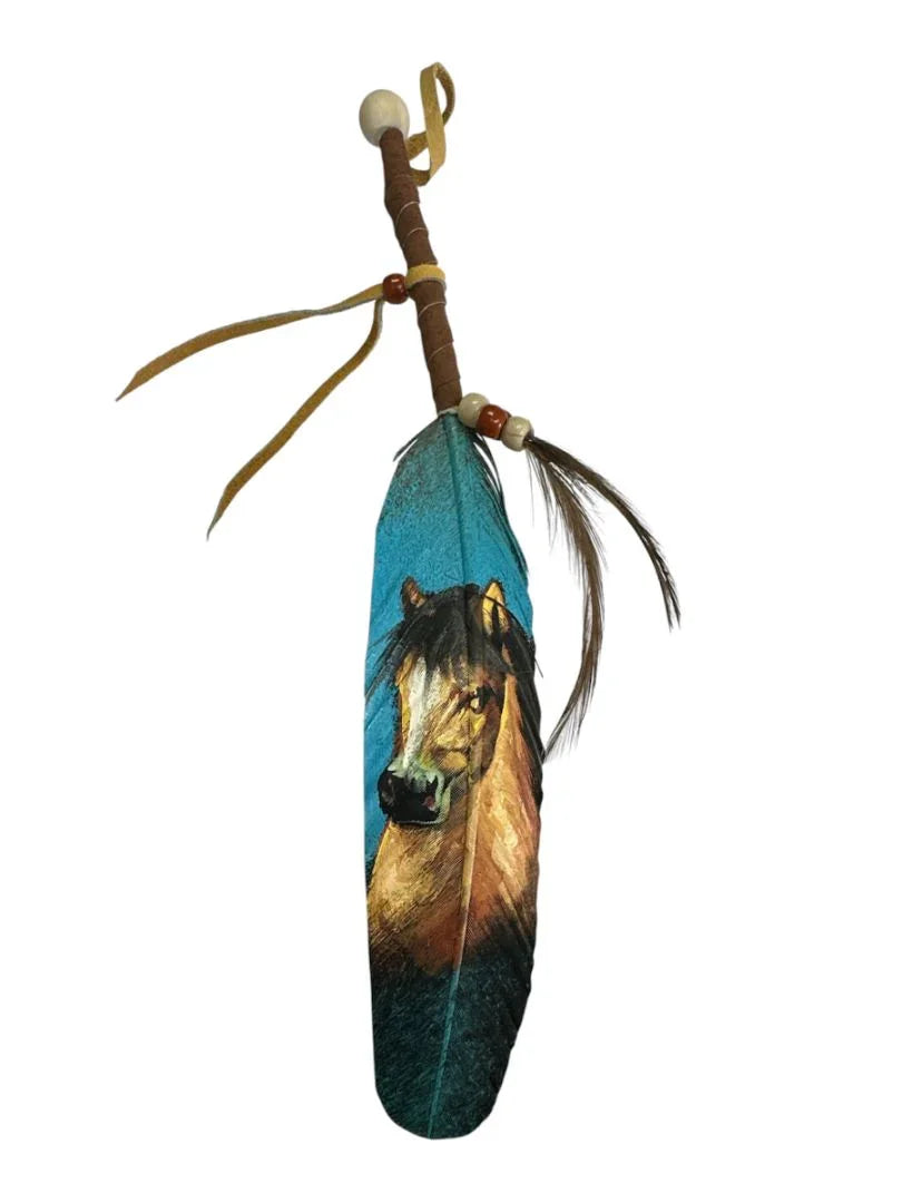 Vivid Hand-Painted Feather Art – Nature and Native Tradition Combined 6" - Ysleta Mission Gift Shop