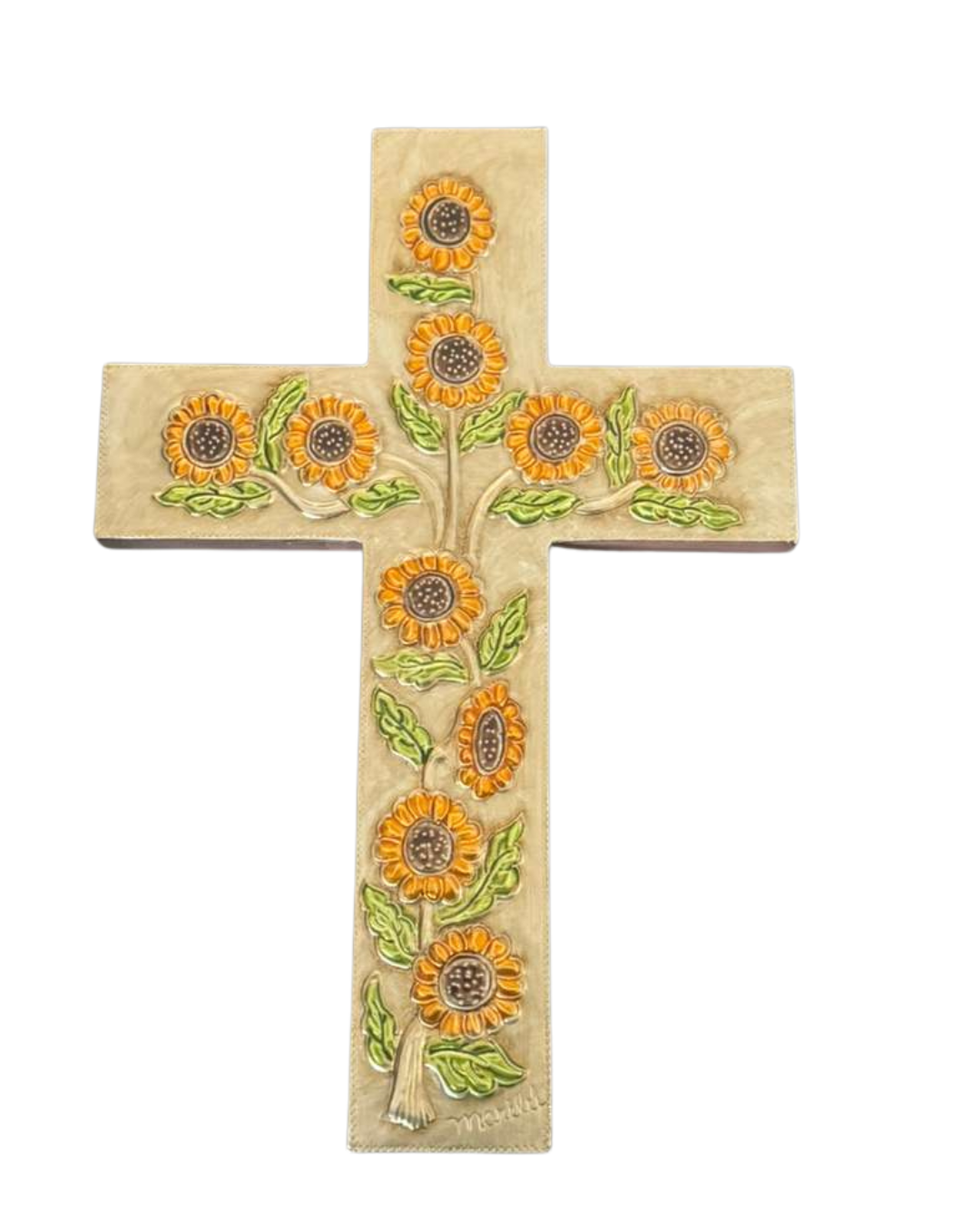 Cross Sun Flowers Metal Embossed Wood L11.8 W8 D.5