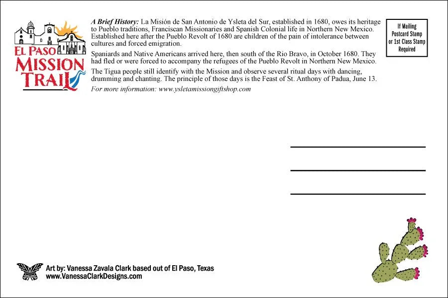 Postcard – Ysleta Mission Painting | Historic El Paso Mission Art Print- 4 x 6 - Ysleta Mission Gift Shop