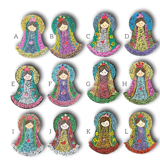 Virgencita Dot Art Wall Hanging – Handcrafted on Wood – 8 Inches
