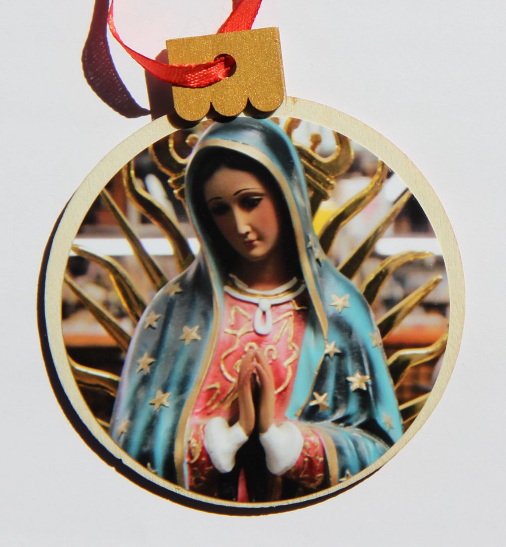 Ornament Virgin Blue, Wood Round 3.77 X 4.29In - Ysleta Mission Gift Shop