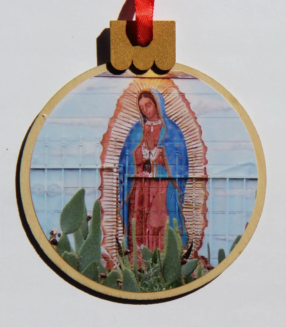 Ornament Virgin Cactus, Wood Round 3.77" X 4.29" - Ysleta Mission Gift Shop