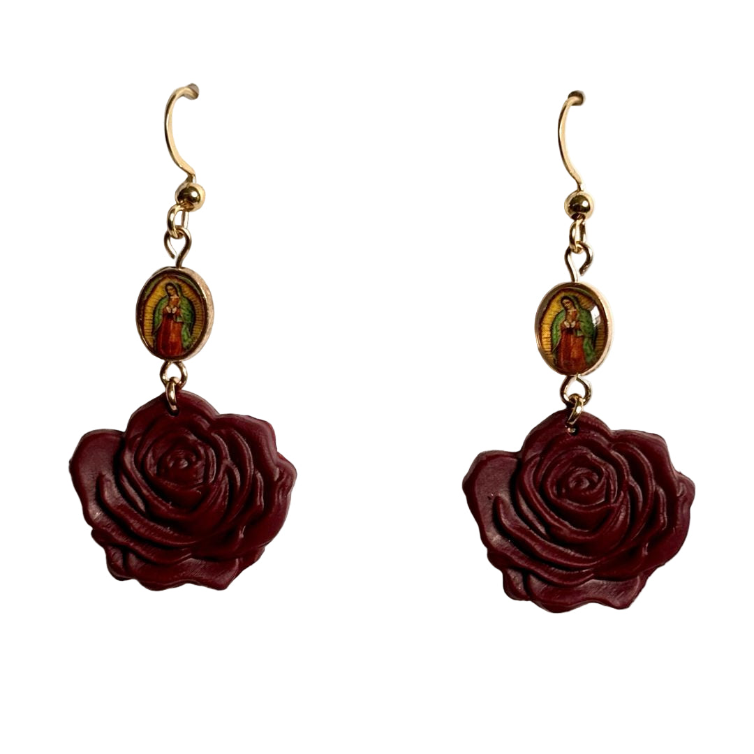 Virgin Guadalupe Mary Rose Earrings – Faith Meets Floral Beauty B