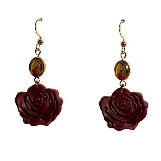 Virgin Guadalupe Mary Rose Earrings – Faith Meets Floral Beauty B