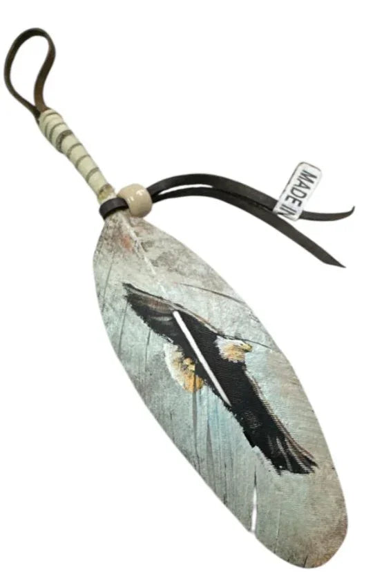 Vivid Hand-Painted Feather Art – Nature and Native Tradition Combined 6" - Ysleta Mission Gift Shop